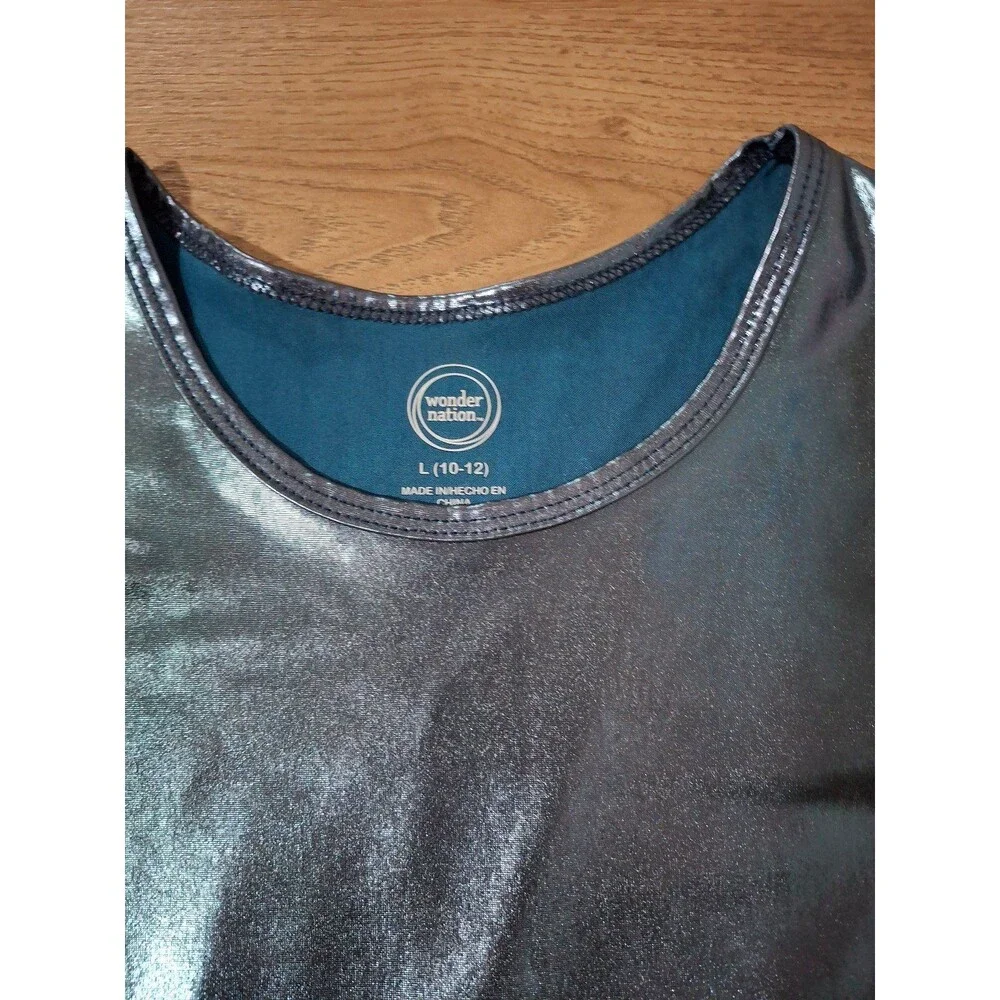 Wonder Nation Girls Metallic Knit Puff Sleeve Dress, Girl's Large 10-12 - Picture 3 of 5